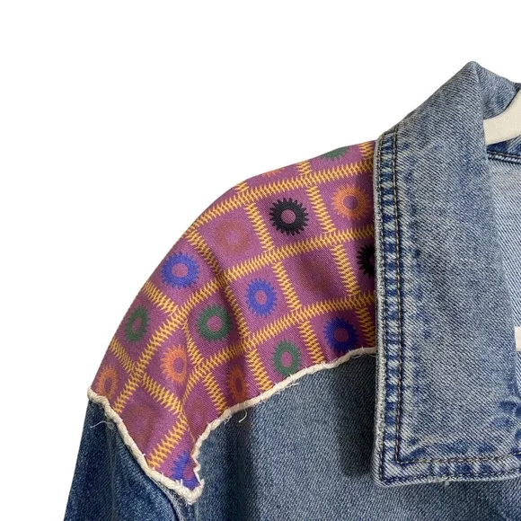 Free People X Found NWT Kantha Patchwork Denim Jean Jacket Size Large - Picture 8 of 13